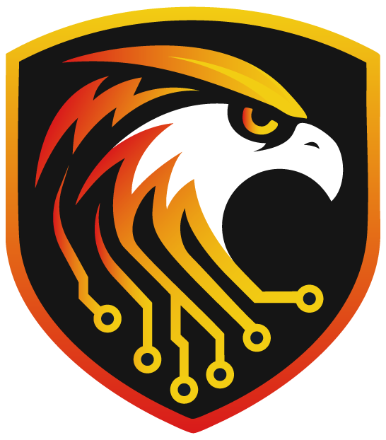 This is an image of a well designed shield logo with a modern and clean design featuring a computer circuit and an eye wit...